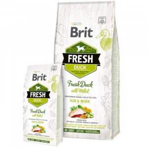 BRIT FRESH DUCK MILLET ADULT RUN & WORK sausā barība suņiem Pīle 12kg